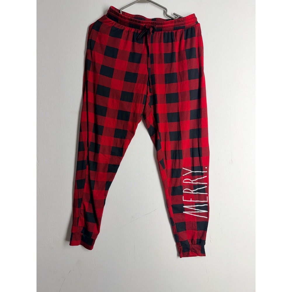 Womens Red Black Buffalo Plaid Merry Pajama Pants Holiday Joggers Small